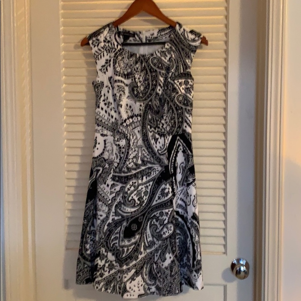 INC, size 4 a-line black-white print dress